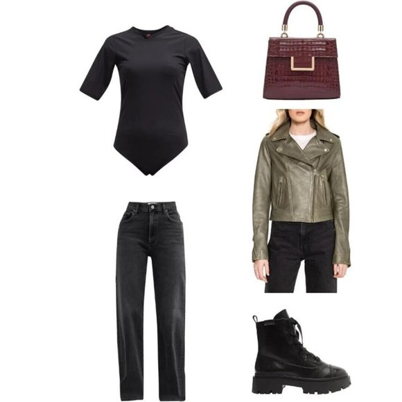 LAMARQUE Donna 21 Jacket In Vetiver Leather Biker Moto Jacket Casual sz S - Picture 13 of 16